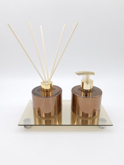 Kit difusor e porta sabonetes em vidro cilíndrico bronze - Image 2
