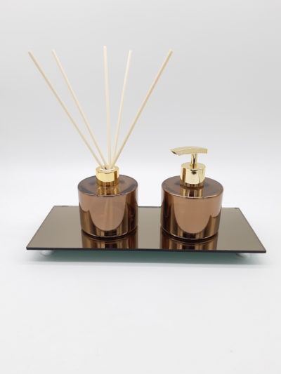 Kit difusor e porta sabonetes em vidro cilíndrico bronze - Image 3