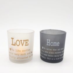 Conjunto com dois castiçais em vidro jateado - Home e Love