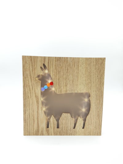 Placa decorativa em led, madeira clara - Lhama